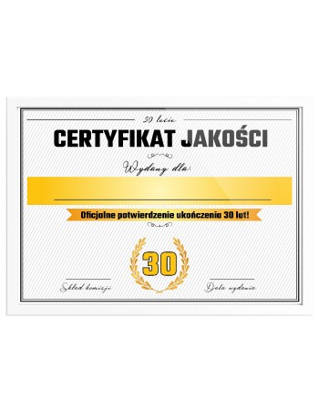 Certyfikat prezent na 30 urodziny