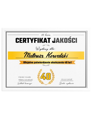 Certyfikat prezent na 40 urodziny