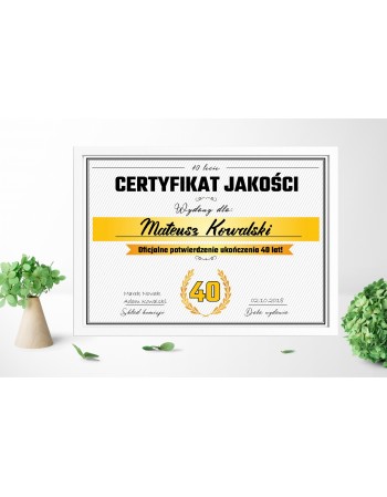 Certyfikat prezent na 40 urodziny