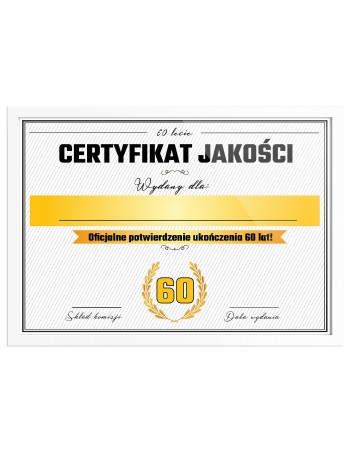 Certyfikat prezent na 60 urodziny