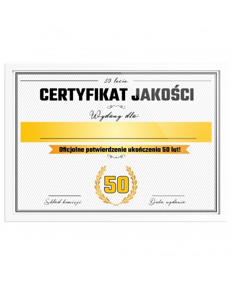 Certyfikat prezent na 50 urodziny